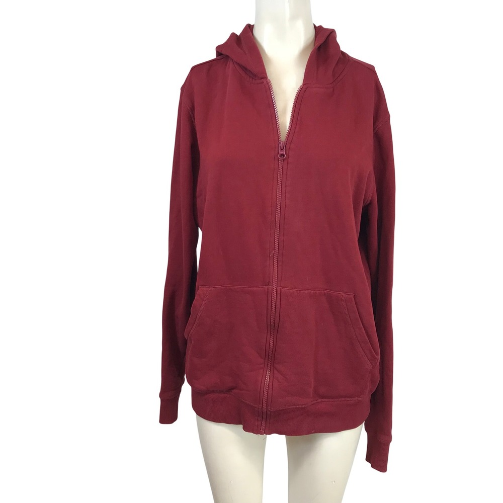 Pact Mens Organic Cotton Full Zip Hoodie Burgundy Red Fleece Sweatshirt Size M